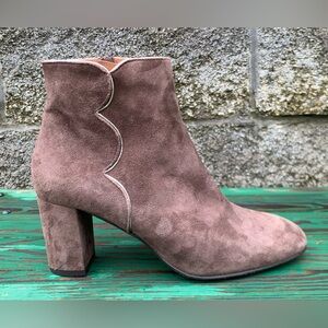 Brenda Zaro Womens Leather Suede Block Heel Tania Boots Size 7.5 US Tan Spain